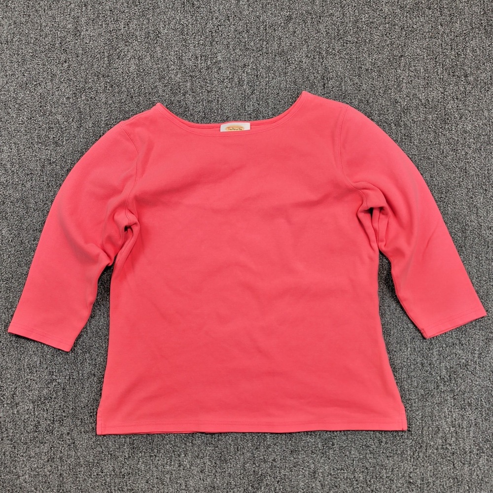 Talbots Classic Preppy Boat Neck Top Size M Light Pink Cotton 3/4 Sleeve Blouse